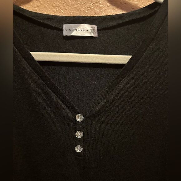 Retrology black top with mesh balloon sleeves and gems on chest - Picture 4 of 7
